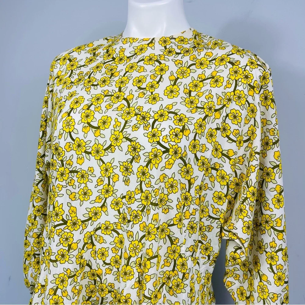 Rhode Resort Ella Yellow Floral Print Cotton Poplin Mini Dress M Boho No Belt - Picture 9 of 14